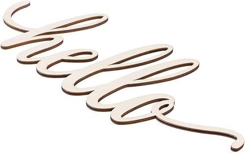 Miniatura 4 de JANOU Letrero de madera con texto en inglés «Hello Wood» para pared, letras decorativas para bricolaje, palabras recortadas, letrero de madera sin