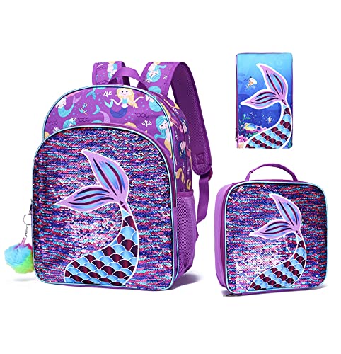 Backpacks for Girls School Bookbags Set with Lunch Tote Bag Pencil Case Lightweight Cute Preschool Elementary Backpack