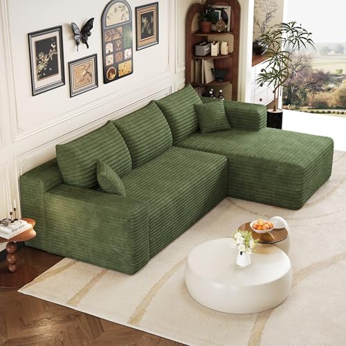 Sapgaks Canapé d'angle en L Moderne 241 cm,canapé 3 Places en Velours côtelé avec Assise Profonde et Angle intégré,canapé Convertible modulaire,Chaise...