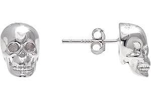 Spooky 925 Sterling Silver White Skeleton Earrings Studs