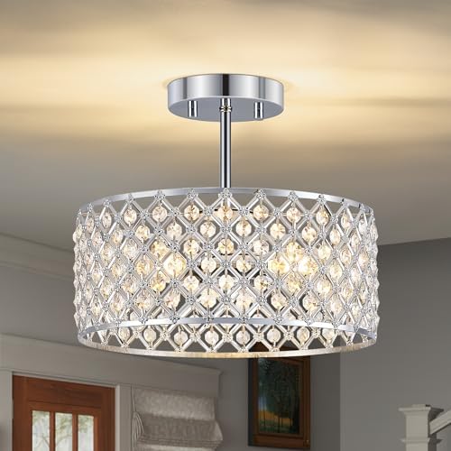 BZVESR Chrome Crystal Ceiling Light Fixture,Modern Semi Flush Mount ...
