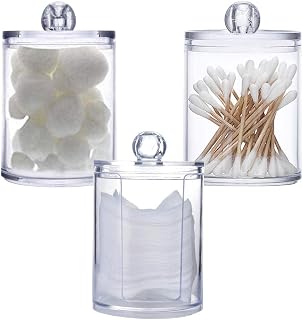 3Pcs Clear Acrylic Makeup Pads Container Organizer,Plastic Cotton Ball and Swab Holder with Lid Bathroom Jar Storage Beauty Makeup Organizer Storage for Cotton Balls,Swabs,Q-Tips,(Transparent)