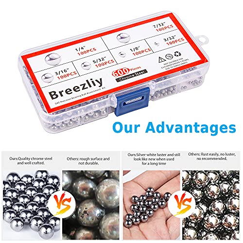 image for Breezliy 600 Piece 6 Sizes Assorted Loose Bicycle Bearing Balls 1/4