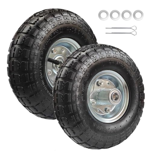 Juego de 2 ruedas de cortacésped 4.10/3.50-4 neumáticos inflables 4.10 3.50-4 para rueda de carretilla, carro de jardín, camión de mano, vagón, montacargas, grúas, 260 x 85 mm, capacidad de carga