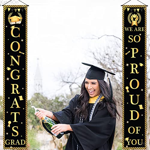 Image of Graduation Decorations 2026 | Congrats Grad Door Banner - Large 72x12 Inch, NO DIY | Congrats Grad Banner for Black and Gold Class of 2026 | Graduation Door Banner 2026 | KatchOn