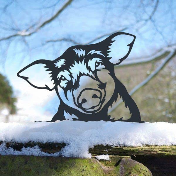 Farm Peeping Cow Metal Art Garden Sculpture Iron Cattle Wall Decor Outdoor Patio Hanging Ornament for Farmhouse Outdoor Garden Decor Farm Fence Modern Artworks Home Decor Pig 2