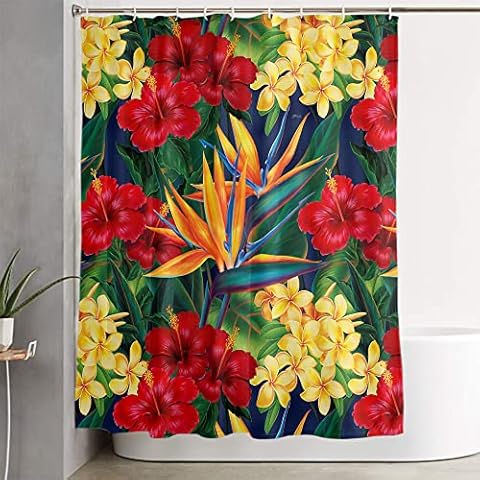 LOKMU Shower Curtain Hawaiian Tropical Bird of Paradise Waterproof Machine Washable Fabric Bathroom Decor Bath Curtains with Hooks 72 x 72 Inches Cover