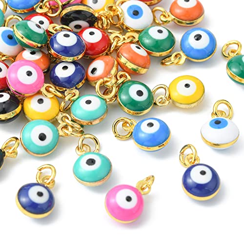 DanLingJewelry 50 pcs Random Colors Evil Eye Charms Double-Sided Evil Eye Pendant Charm Colorful Enamel Eye Charm for Jewelry Making