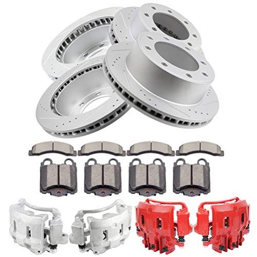 Image of cciyu Front + Rear Brake Kits with Calipers - 4 Dics Rotors & 8 Ceramic Pads & 4 Calipers With Bracket fit For Ford 2000-2005
