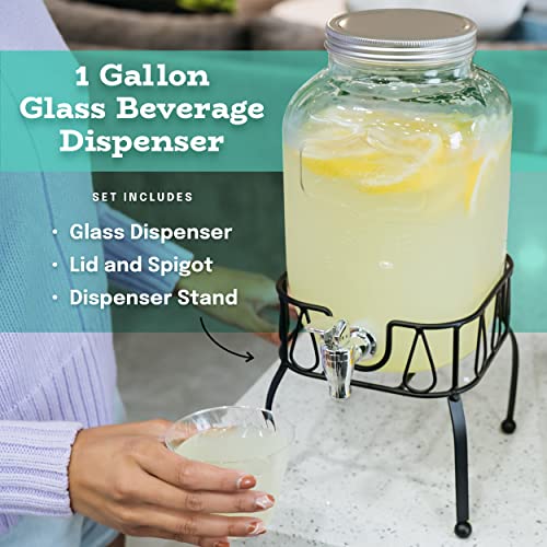 Estilo Glass Drink Dispenser with Stand 1 Gallon Glass Jar Beverage