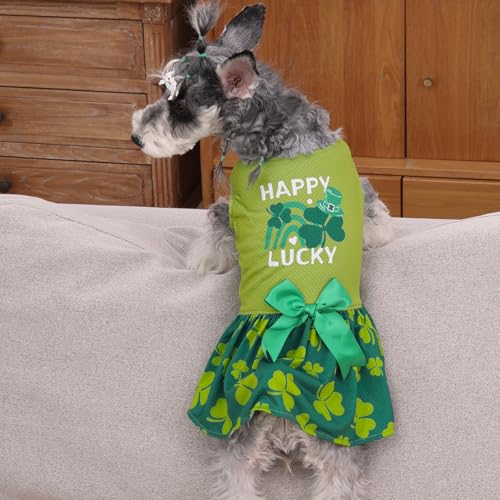 Image of CuteBone Dog Mesh Dress St.Patrick's Day Puppy Sundress Pet Outfit Summer Fashion for Small Dogs Girl Cat Clothes