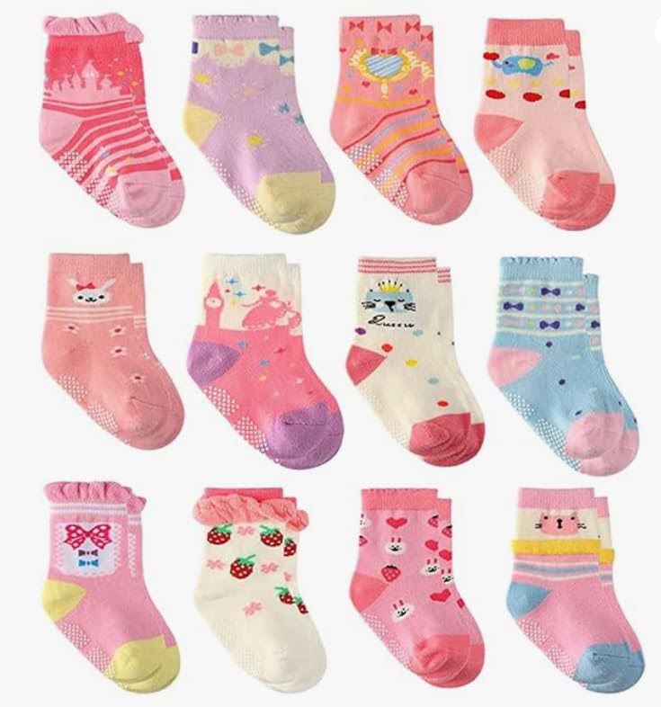 Image of Freshfoot Organic Cotton Ankle Length Anti Slip Socks For Baby With Grip 0-36 Months-Cartoon, Multicolored