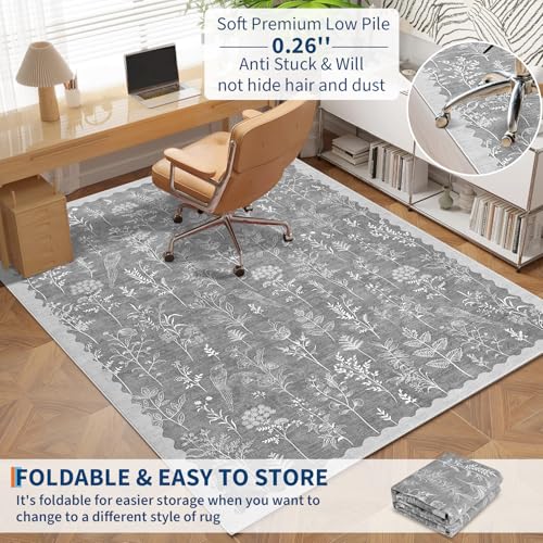 GarveeHome Washable 10x13 Area Rugs for Living Room, Modern Floral Rugs for Bedroom Non Slip, Soft Neutral Indoor Floor Carpet for Dining Room Home Office Kids Playroom Foyer Farmhouse,Grey