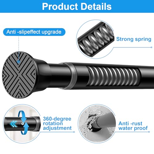 Image of MEXAU 1 Pack Spring Tension Curtain Rods 31-62 In Black Shower Curtain Rod