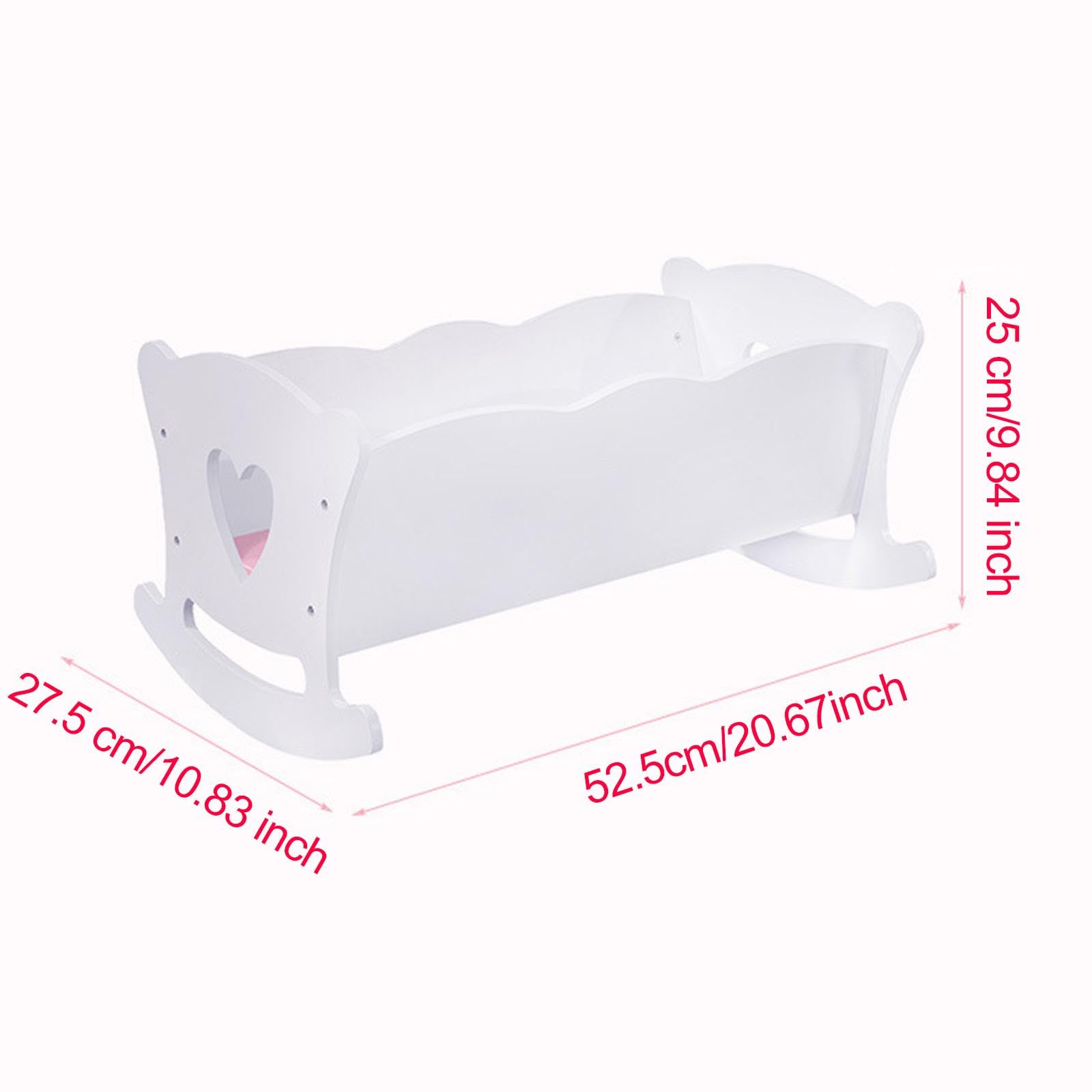 Letto A Dondolo Per Bambole In Legno Bianco | funzione oscillante, cuscino e coperta inclusi, gioco realistico