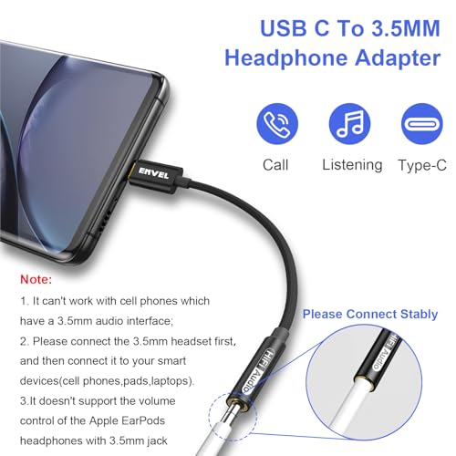 USB C zu-3,5mm-Kopfhörer Adapter, 1-Pack Type C-zu-3,5-mm-Audio adapter Stereo-Audiokabel kompatibel mit Phone 16/15/Pro Max/15 Pro/15 Plus Galaxy S25 S24 S23 S22 Pad Pro 2022/2021 Pixel 8/7 Schwarz