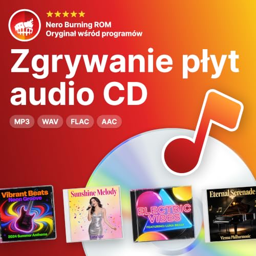Nero CD Ripper Software | Konwertuj płyty audio CD na MP3, FLAC, AAC, WAV | Digitalizacja muzyki z rozpoznawaniem Gracenote | Technologia Burning ROM | Licencja dożywotnia | 1 PC | Windows 11/10/8/7