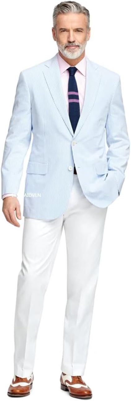 EMERAIDVLN Mens Seersucker Blazer Jacket 2 Button Casual Lightweight Suit Blazers Beach Wedding Striped Sport Coats