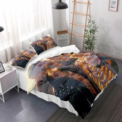 Housse de couette 140x200 tête de mort lit gothique esthétique avec taie d'oreiller