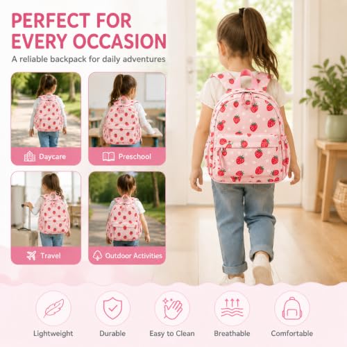 Image of LOIDOU Toddler Backpack for Girls School Bookbags for Preschool Kindergarten Cute Backpacks (Strawberry Pink, S-12)