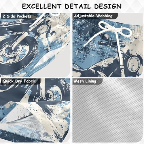 Pigsaly Boys' Swim Board Shorts Blue White Motorcycles Boy's Swim Trunks Kids Swimwear 3T3