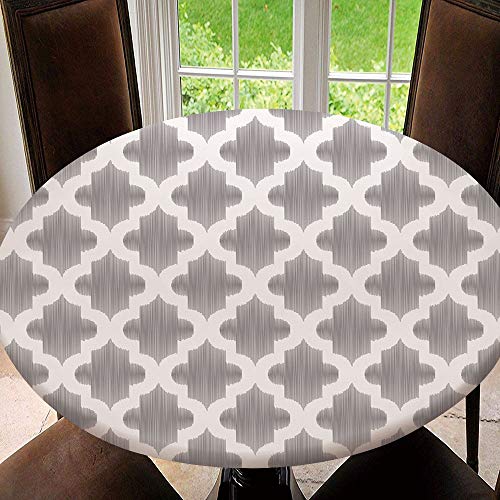 SUPNON Outdoor Tablecloth Waterproof Spillproof Polyester Table Cover Grey and White,Damask Geometric Middle for Patio Garden Tabletop Decor Diameter 55