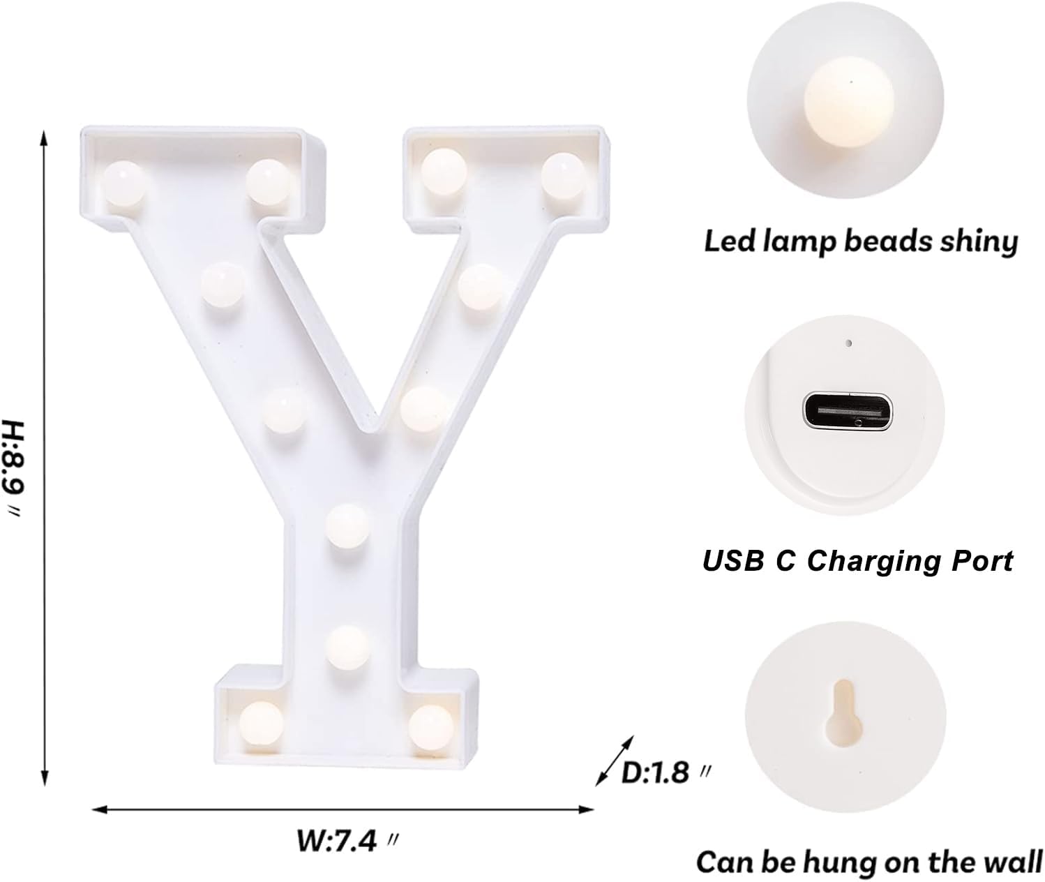 Foaky Rechargeable LED Letter Lights Sign Marquee Light Up Letters Sign for Night Light Wedding/Birthday Party Christmas Lamp Home Bar Decoration (Y)