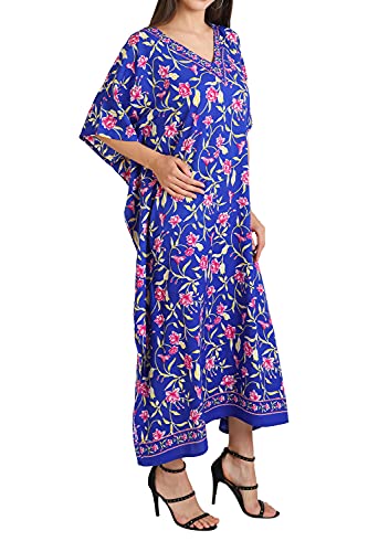 Image of Miss Lavish London Kaftan Dresses for Women Plus Size Long Batwing Sleeve Caftans, V Neck Moo Moo Printed Beach Cover Up Maxi Beach Dress, Bathing Suit Cover-Up Loungewear