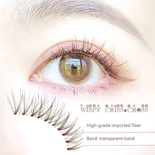Muqiu37 Brown Eyelashes Wispies Criss-Cross False Eyalshes Transparent Band Lashes Messy Curly Lightweight Fake Eyelashes Natural Look Lashes 3Pairs Pack (Mq605) #TOP1