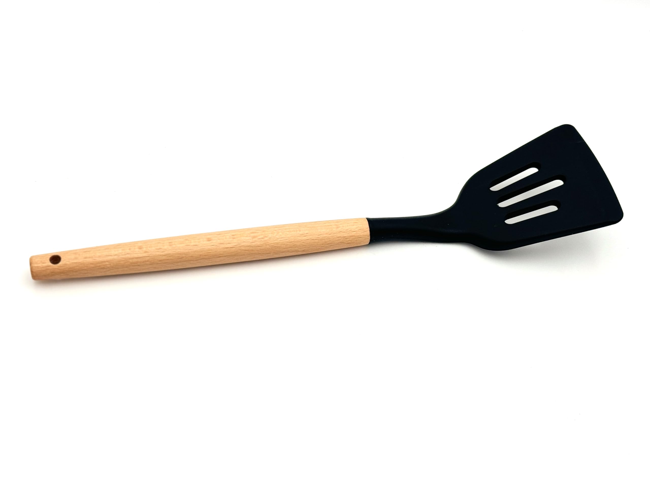 Beram Black Slotted Turner with Wooden Handles, 12” Long Handle High Grip Spatula, Kitchen Utensil Ideal for Frying Steak, Fish, Pancakes, Pie, Omelette and More