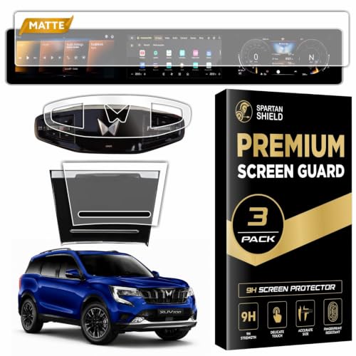 Image of Spartan Shield [3 PACK] MATTE Screen Guard for MAHINDRA XUV 7XO 2026+ || AX, AX3, AX5, AX7, AX7T & AX7L || 12.3 INCH TRIPLE SCREEN with *** NO ADRENOX+ BADGE CUTOUT *** + Flexible TPU for Steering & Storage Panel Protector || Anti Scratch || Water Repellant || With Complimentary Installation Kit || Bubble Free Application || XUV7XO Digital Instrument Cluster Protective Film || NEW 2025+ Car Stereo Accessories [Not Tempered Glass] *** CHECK ADRENOX+ Badge Before Ordering***
