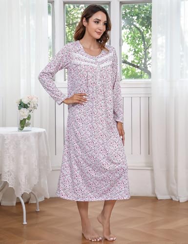 Image of IZZY + TOBY Nightgowns for Women Long Sleeve Soft Cotton Long Warm Nightdress Kintted Night Gown