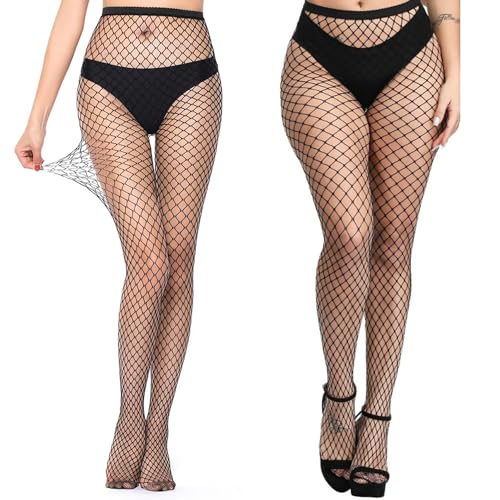 2 PCS Netzstrumpfhose Schwarz Fischernetz Strümpfe für Damen Sexy Elastisch Hohe Taille Strumpfhosen Sexy Kreuz-Socken Strümpfe Netzstrumpfhose Netzstrümpfe Fishnet Stockings
