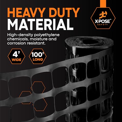 Image of Xpose Safety Plastic Mesh Safety Fence - Heavy Duty Black Temporary Garden Fence & Snow Fence, 4' x 50'- 24 Packs Reusable Barrier Netting for Animal Control, Deer, Dogs, Construction