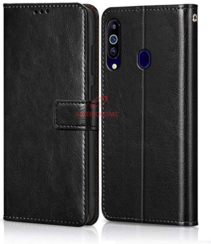 Image of Inside Rubber TPU with Card Pockets Magnetic Closure Protection Compatible with Samsung Galaxy A60 (Black)