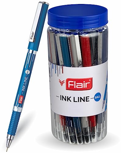 Image of FLAIR Ink Line Ball Pen Jar Pack | Stainless Steel Tip | Our Longest Writing Pens | Ensures Smoothness & Durability | Blue Ink, Set Of 25 Pens