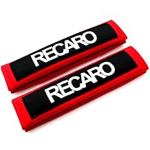 NEW Red Seat Belt Cover Shoulder Pads Pairs with Embroidery RECARO Racing Logo