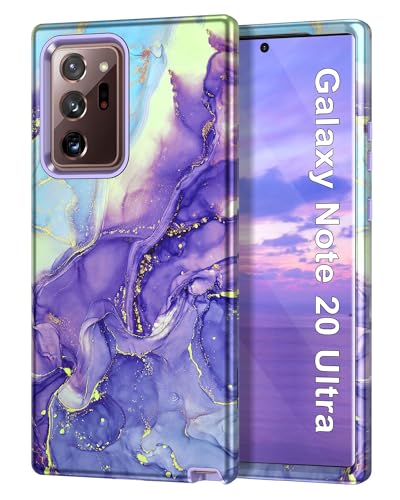 Btscase for Samsung Galaxy Note 20 Ultra Case,Marble Pattern 3 in 1 Heavy Duty Full Body Shockproof Hard PC+Soft Silicone Drop Protective Women Girls Case for Note 20 Ultra 5G 6.9 inch,Cobalt Violet