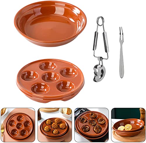 4 PièCes/Ensemble Assiette Escargot Assiette Huitre Compartiment 6 Trous Ceramics Plateau à Escargots Plat Escargot Assiette D'Ormeau 1pince Escargot 2fourchette Escargot Cover