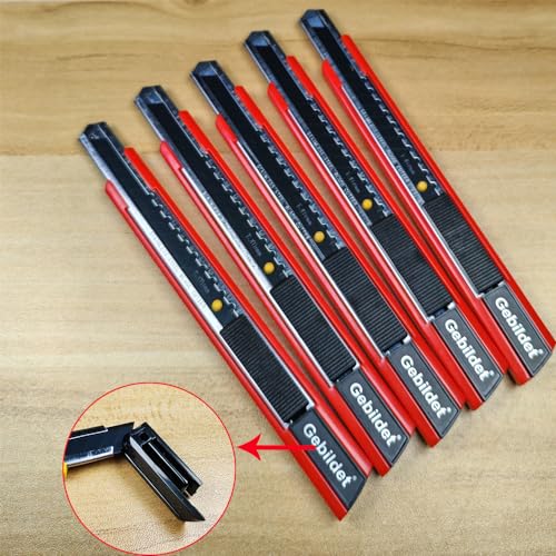 Image of Gebildet 5pcs Right and Left Hand Self-Lock Cutter Knife /Black 9mm Snap Off Blades /60 Blace Knife /Utility Knife /Graphic Knife (Red Holder)