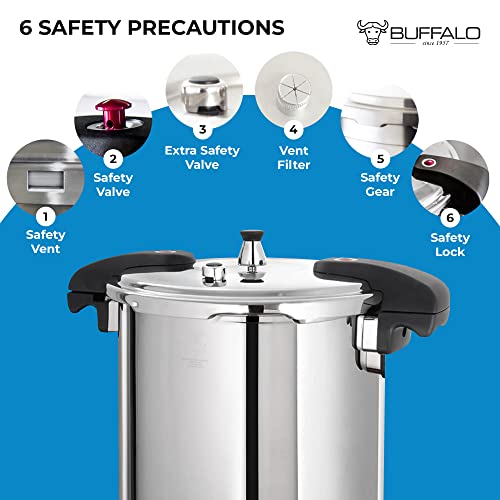 Buffalo Pressure Cooker 21 Qt Stainless Steel - Large Canning Pot with Lid for Home, Commercial Use - Easy to Clean Any Stove Top Pressure Canner, Can Cooker - SG Certificate QCP420