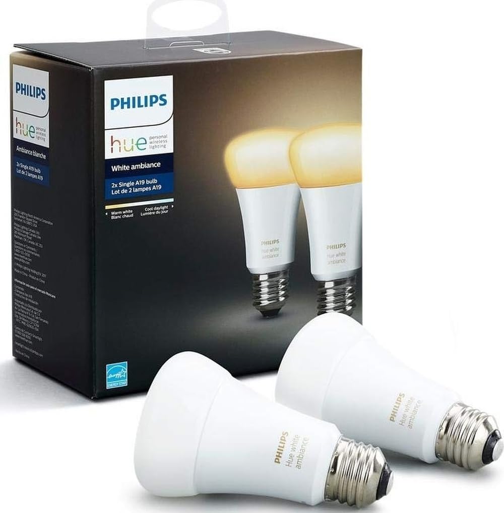 Philips Hue White Ambiance A19 2-Pack 60W Equivalent Dimmable LED