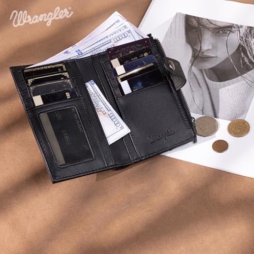 × Wrangler Small Wallet for Women Designer Bifold Wallet Embossed Women'S Wallets, Card Cases & Money Organizers, Black4