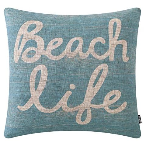 TRENDIN Beach Life Throw Pillow Cover Wood Light Blue Cushion Case Decorative Pillowcase for Sofa Couch Bed Office Car 18x18 inch PL650TR Cover
