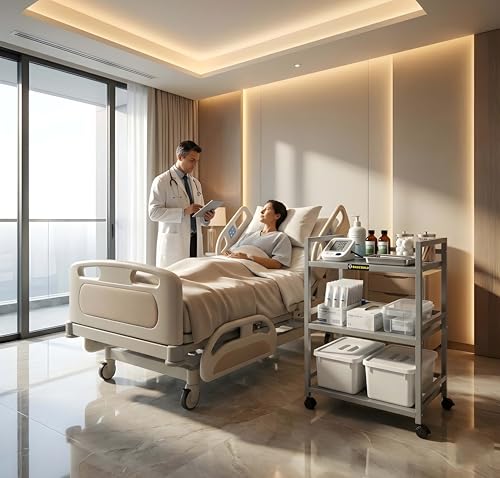 Image of Premium 3-Tier Hospital Trolley with 4 Wheels | Surgical Instrument & Equipment Cart for OT, Clinics & Hospitals (Silver)