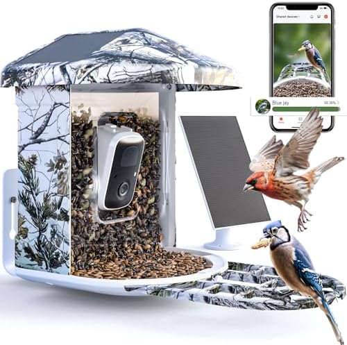 DCT Smart Bird Feeder with Camera Solar Powered, AI Identify 11K+ Birds, 1080P HD Video Bird House with Camera for Outside Garden & Squirrel Alert, Weatherproof + APP Remote Control (2-Way Audio)
