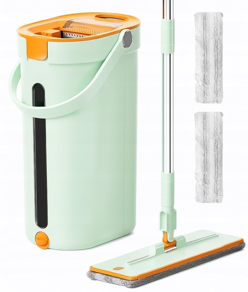 City Mopa Plana con Cubo – Sistema de Separación de Agua Limpia y Sucia, 2 Mopas de Microfibra, Limpieza Sin Marcas para Suelos, Azulejos y Parquet