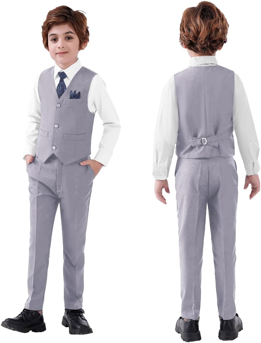 Boy's 5-Piece Suit, Boys' Formal Suit Set with Vest Pants and Tie, Boys Formal Dresswear Vest Set, Toddler Boy Vest Set - Image 2
