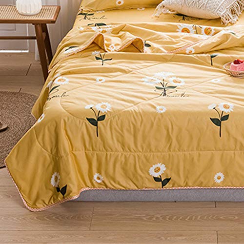 Fansu Couvre Lit Matelassé Réversible Dessus de Lit Couverture Climatisation Couette Parure de Lit Canapé l'Air Conditionné Imprimé Courtepointe (Jaune,150x200cm)