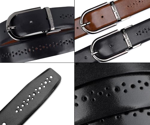 Image of LOUIS STITCH Men's Spanish Leather Reversible Belt 1.25 inch (35mm) Handcrafted Formal Waist Strap Officewear Men Gents Boys (Black /Tan) (LSBE-VB-CPBG)